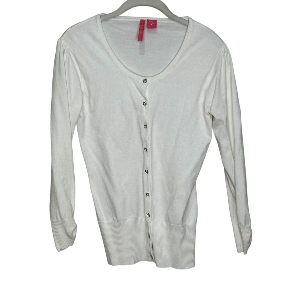 Charlotte Tarantola Sweater Womens Medium White Cardigan Rhinestone Buttons